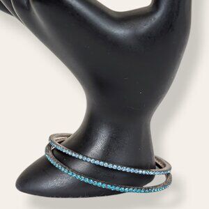 (2/$20) Pair of Dainty Blue Rhinestone Bangle Bracelets